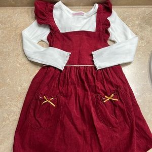 Youngland Maroon ruffle overall dress